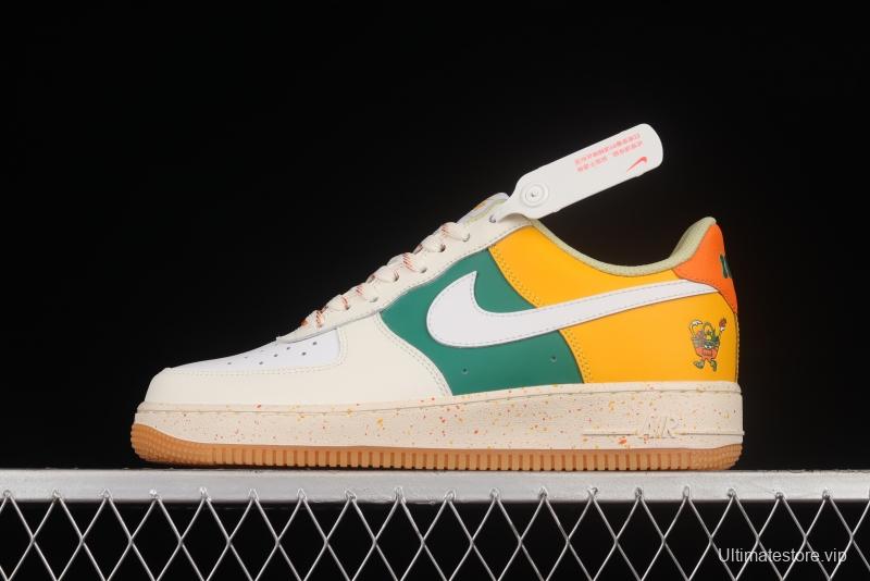 NIKE Air Force 1'07 Lx white, yellow and green color matching low-top sneakers DQ5085-111