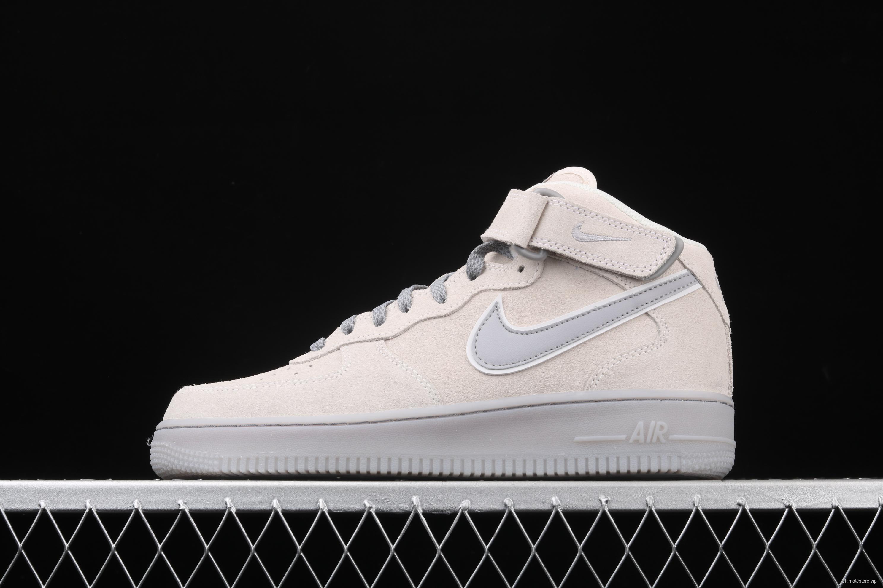 NIKE Air Force 1x 07 Mid air force light blue gray suede 3m reflective Zhongbang leisure board shoes 315123-002