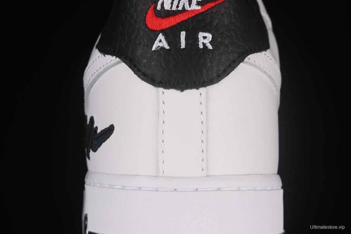 NIKE Air Force 11607 Low Peace Love Swoosh white and black graphic printed low-top casual board shoes DM8148-100