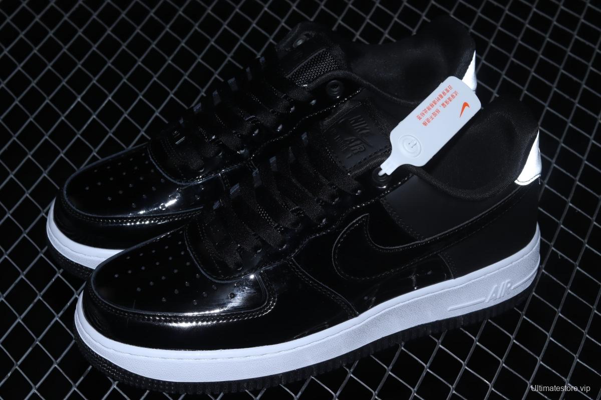 NIKE Air Force 1' 07 Low SE Prm lacquered leather black and white 3M reflective low-top casual board shoes AH6827-001