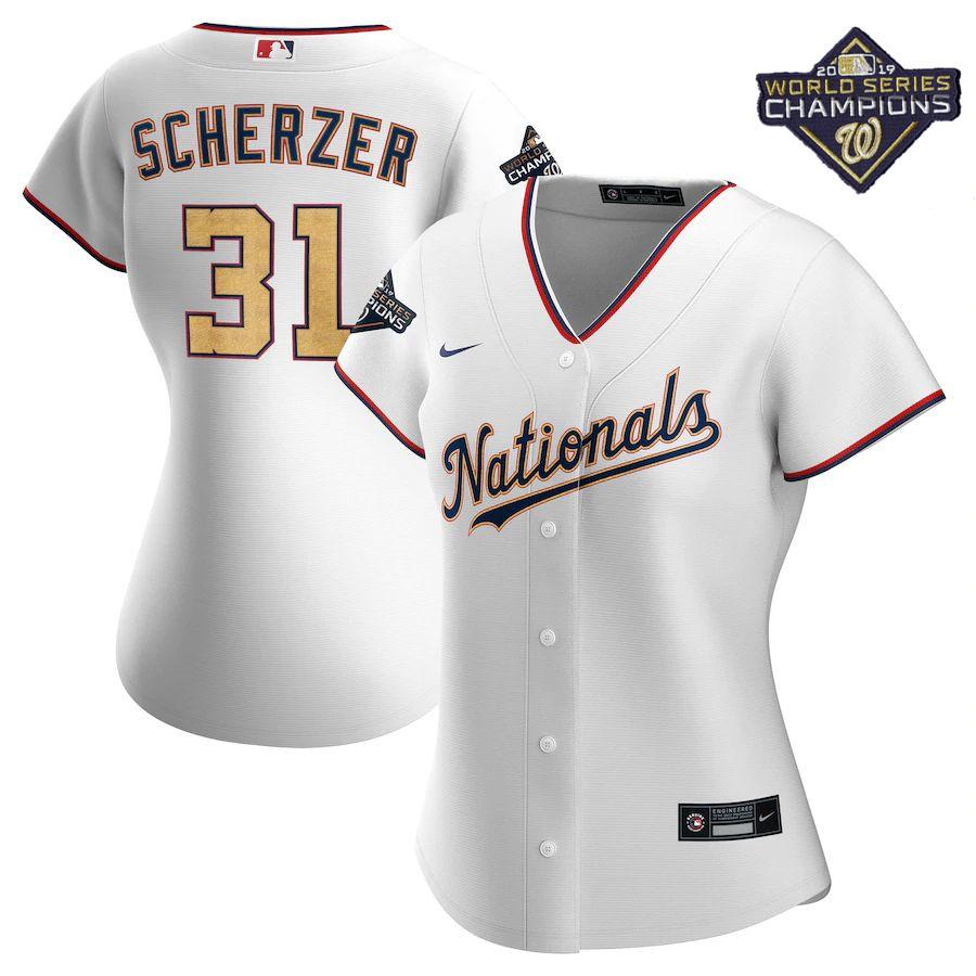 Women's Max Scherzer White&amp;Gold 2020 Gold Program Player Team Jersey