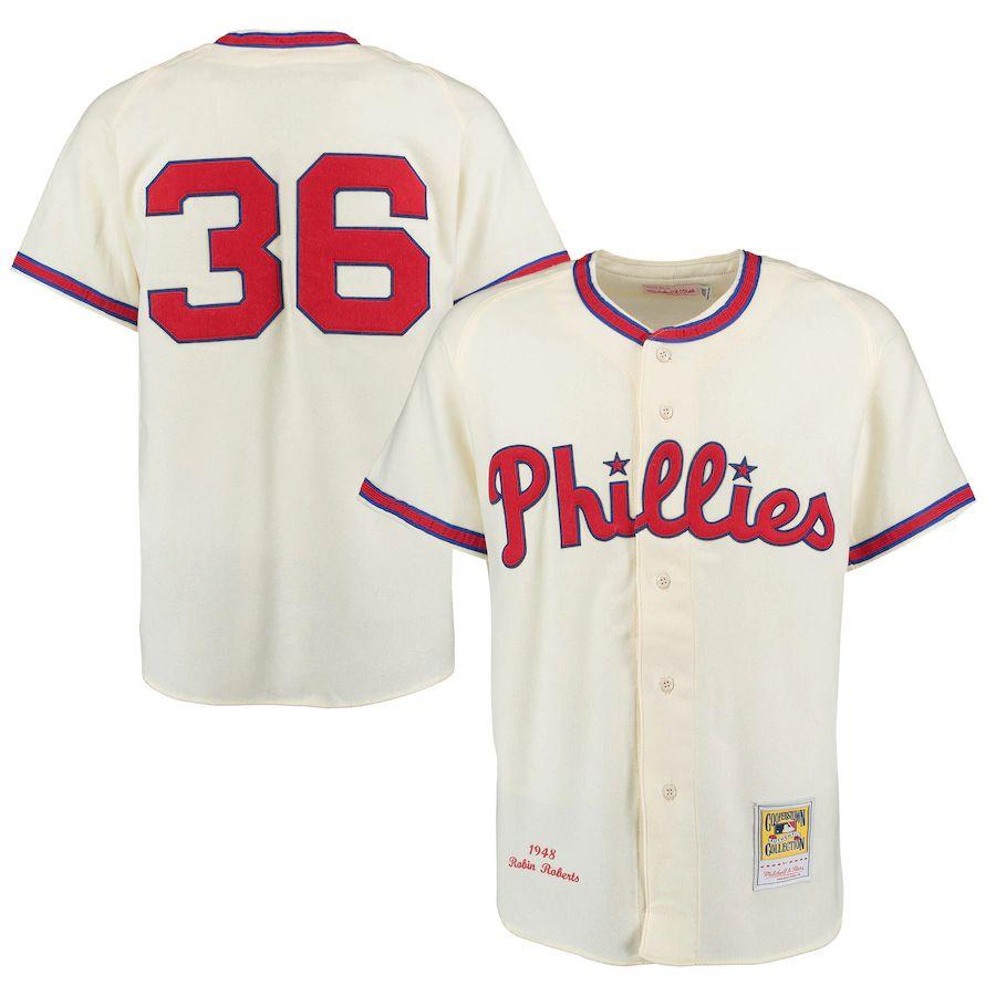 Men's 1948 Robin Roberts Cream Throwback Jersey