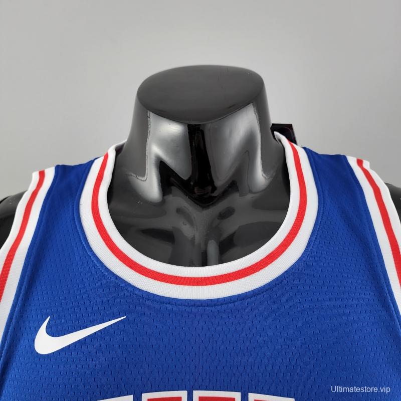 Retro Philadelphia 76ers Iverson #3 Crew Neck Blue NBA Jersey 