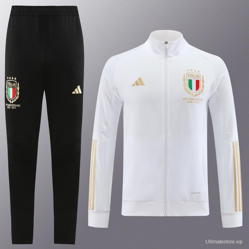 2023 Italy 125th Anniversary White Full Zipper Hooide Jacket+Pants