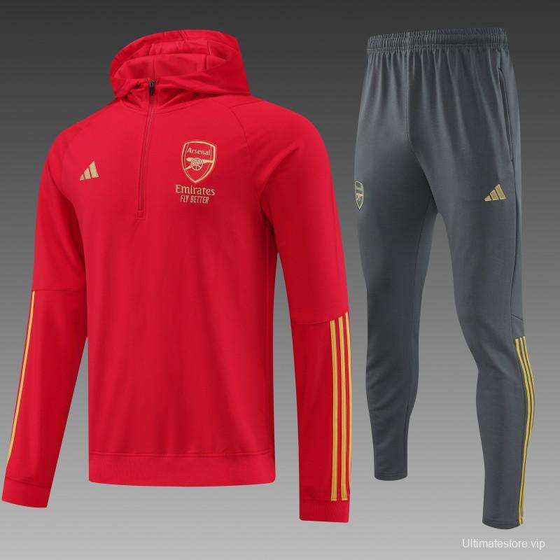 23/24 Arsenal Red Hoodie Half Zipper Jacket+ Pants