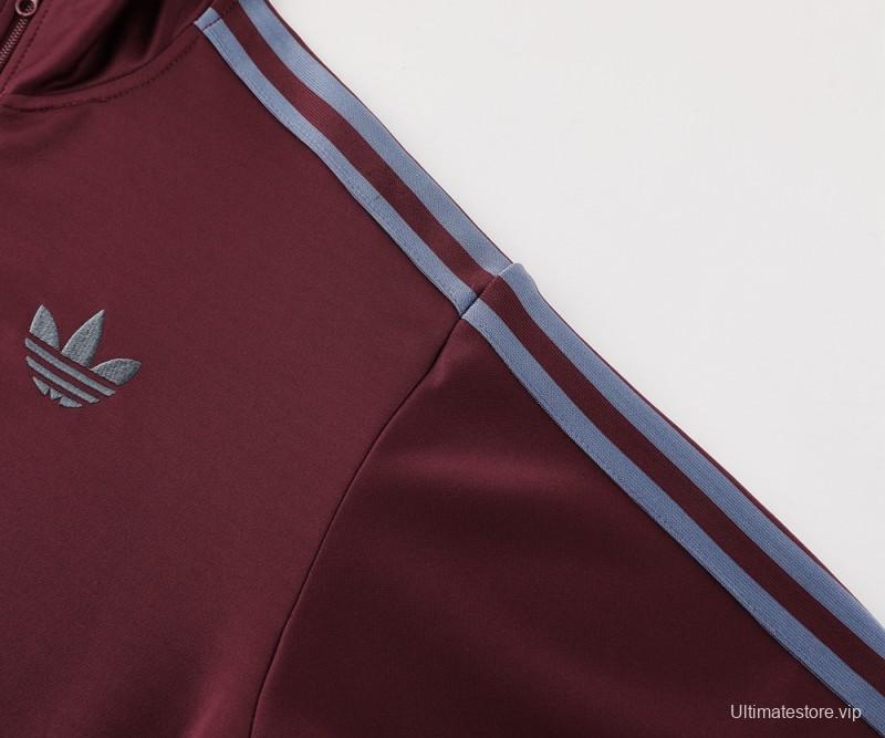 24/25 Adidas Original Wine Full Zipper Jacket +Long Pants