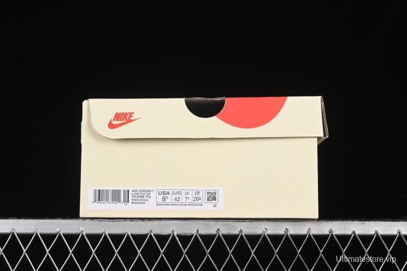 Nike Travis Scott x Fragment Design x Air Jordan 1 Low OG SP AJ1 Retro Sneakers with Dragon Scale Swoosh - XY2688-112