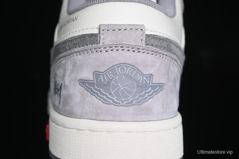 Nike Air Jordan 1 Low Stussy Collaboration - Grey White Dual-Tone Red Tag Retro Basketball Shoes - SJ9950-031