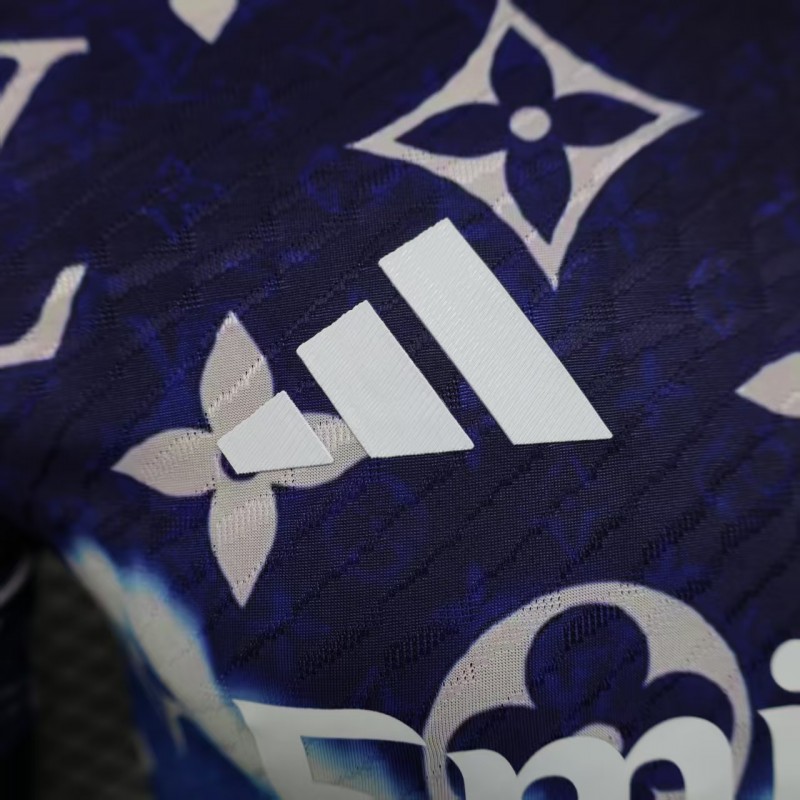 Player Version 25/26 Real Madrid Blue with Louis Vuitton Monogram Pattern Jersey