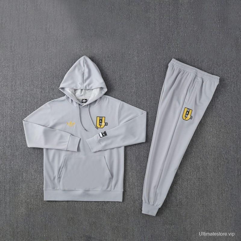 25/26 Manchester United Hooide Grey Full Zipper Jacket + Long Pants