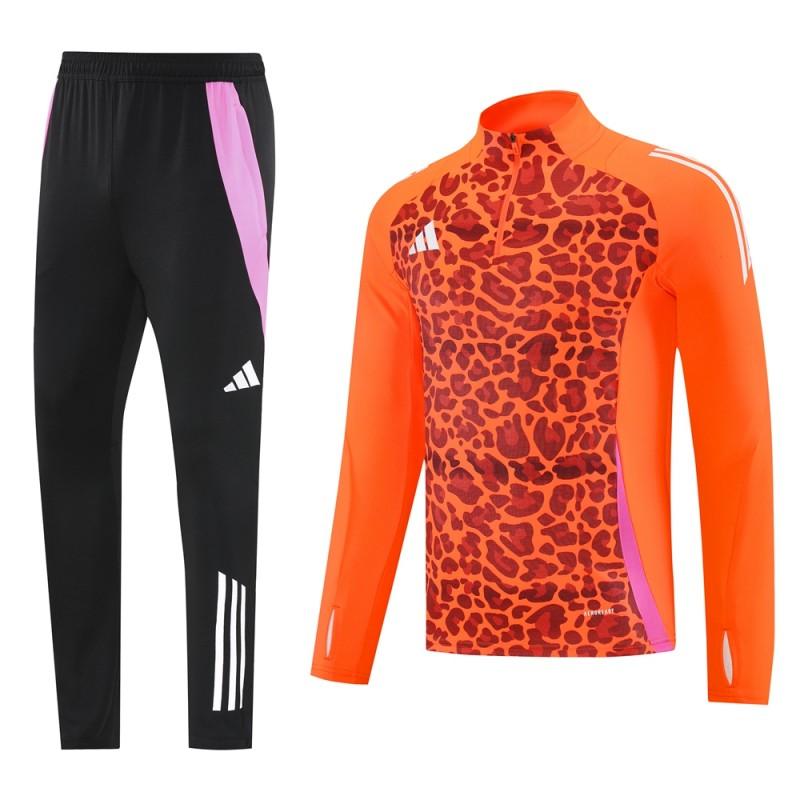 2025 Adidas Orange & Black with Leopard Print Pattern Half Zipper Jacket +Long Pants