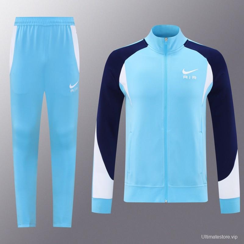 2025 Nike Air Tracksuit Set - Light Blue with Navy Accents Full Zipper Jacket + Long Pants