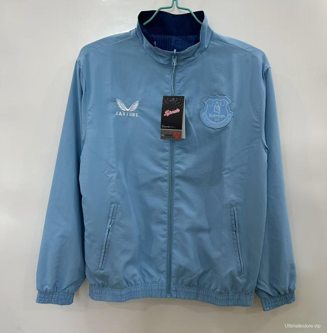 25/26 Everton Navy Blue/Blue with Stadium Blueprint Pattern Reversible Windbreaker
