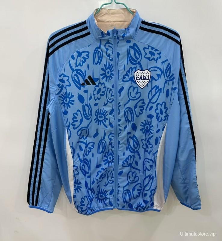 25/26 Boca Juniors Light Blue/Beige with Floral Pattern Reversible Windbreaker