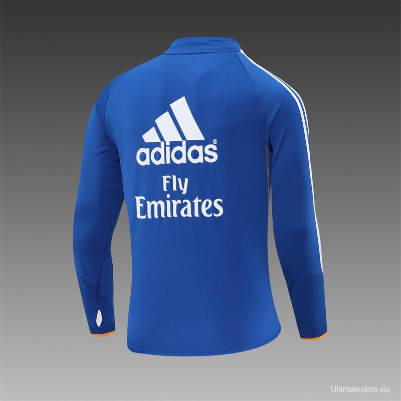 Retro 13/14 Real Madrid Color Blue Half Zipper Jacket+Long Pants