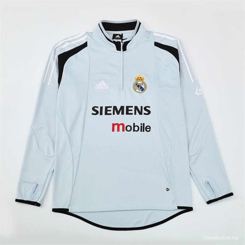 Retro 04/05 Real Madrid Light Grey Half Zipper Jacket+Long Pants