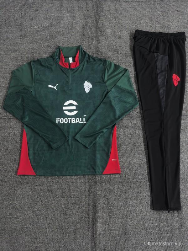 25/26 Kids AC Milan Green Camouflage Half Zipper Jacket+Long Pants