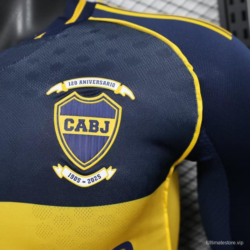 25/26 Player Version Boca Juniors Home Navy Blue with Yellow Chest Band Long Sleeve Jersey