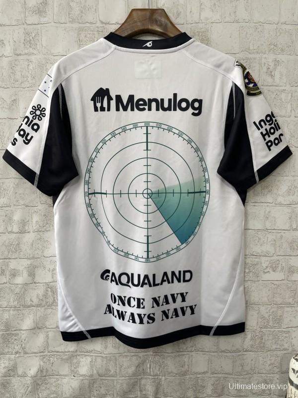 25/26 South Sydney Rabbitohs White with Green Red Stripes and Navy Mace Jersey