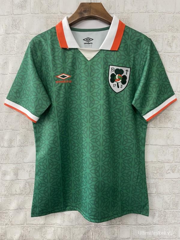 2025 Ireland Green with Celtic Knot Pattern and Orange Trim Jersey