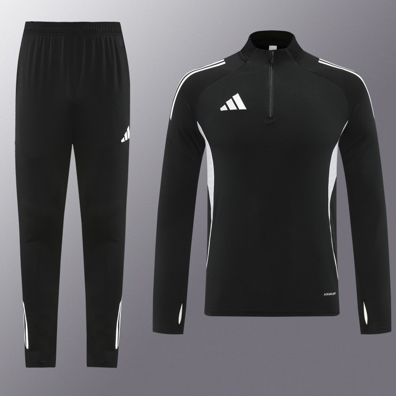 25/26  Adidas Black Full zipper Jacket Tracksuit+ long pants