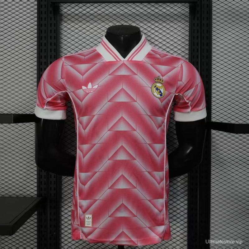 Retro Player Version  1988/89 Real Madrid Third Pink with Geometric Chevron Pattern Jersey