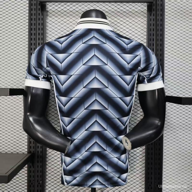 Retro Player Version  1988/89 Real Madrid Third Navy Blue with 3D Geometric Chevron Pattern Jersey