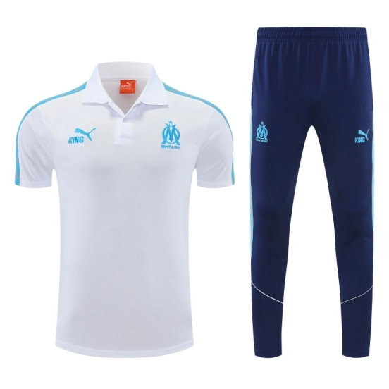 26/27   Marseille White Polo Training Shirt + Long Pants Tracksuit