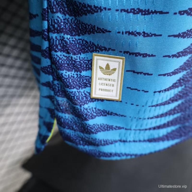 Player Version 2027 Colombia Away Blue with Wave Jacquard Pattern Long Sleeve Jersey