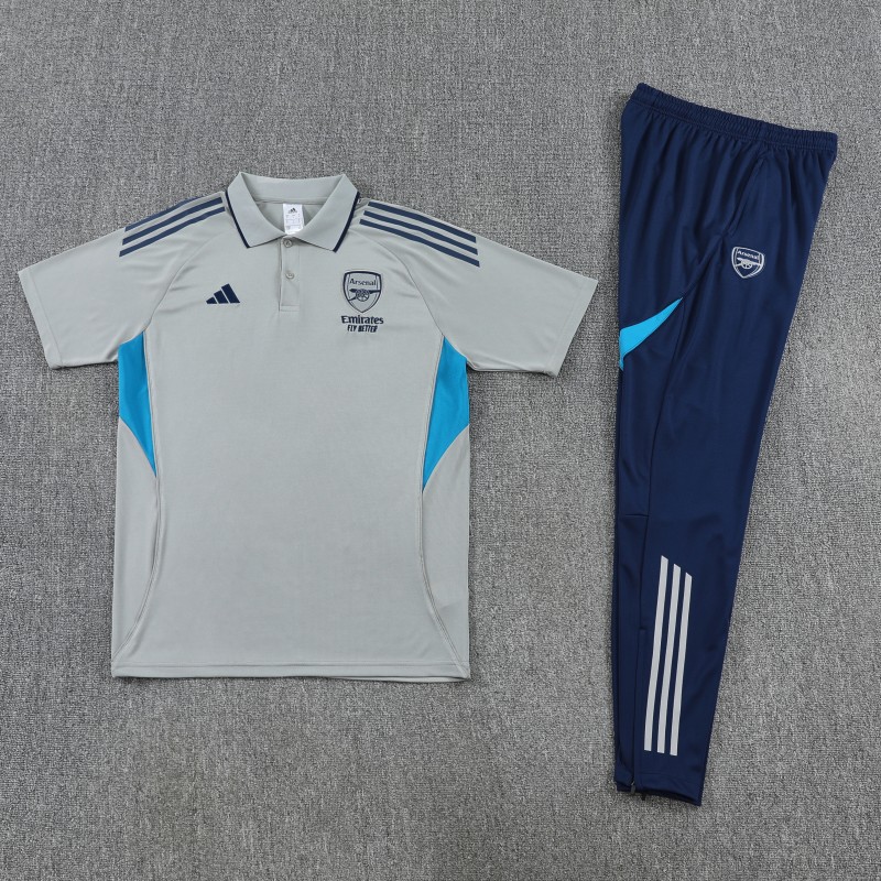 26/27   Arsenal Grey Polo Training Shirt + Long Pants Tracksuit