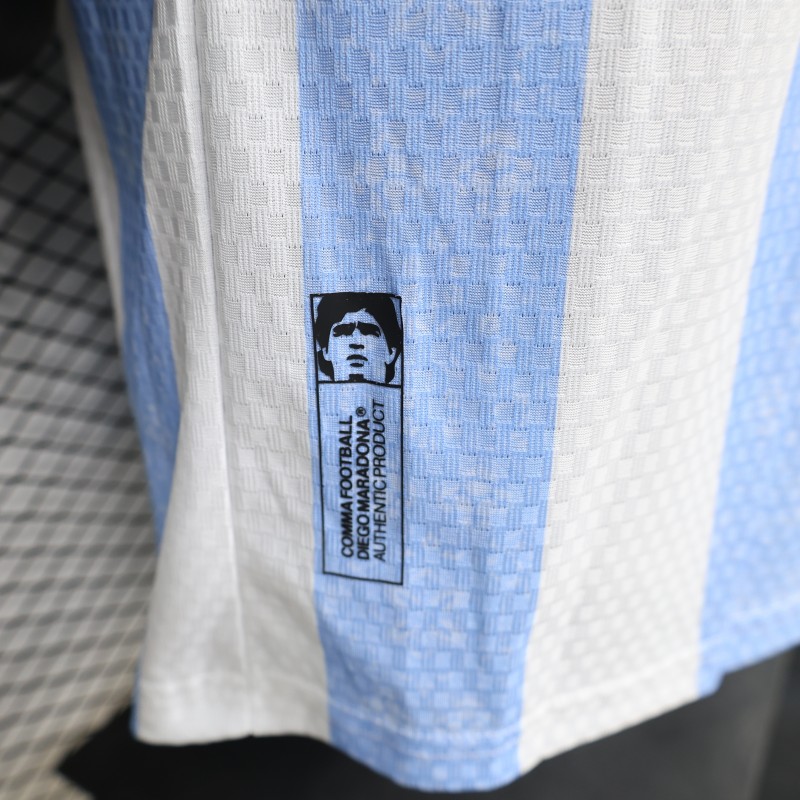 Player Version 2027 Argentina Home White & Light Blue Stripe Maradona Tribute Jersey