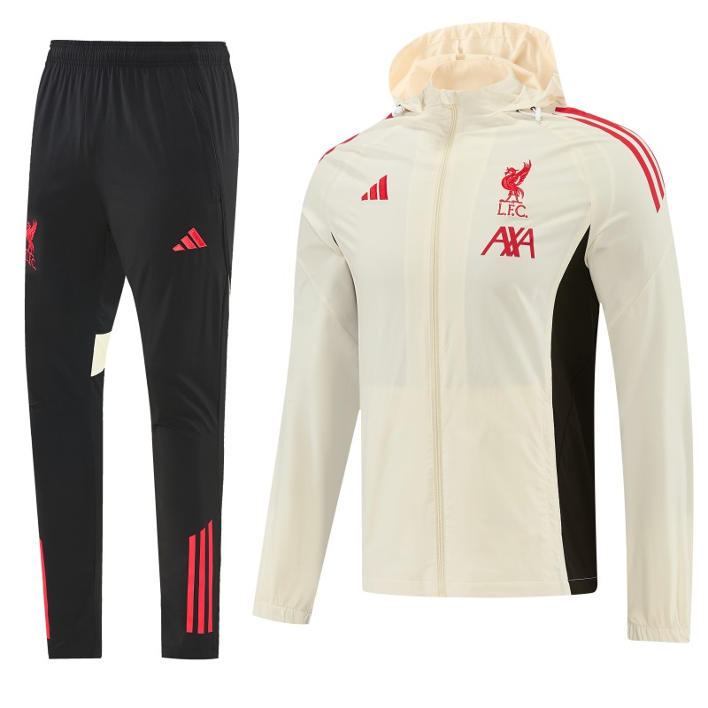 26/27 Liverpool Cream Full Zipper Hooded Jacket Tracksuit + Black Long Pants