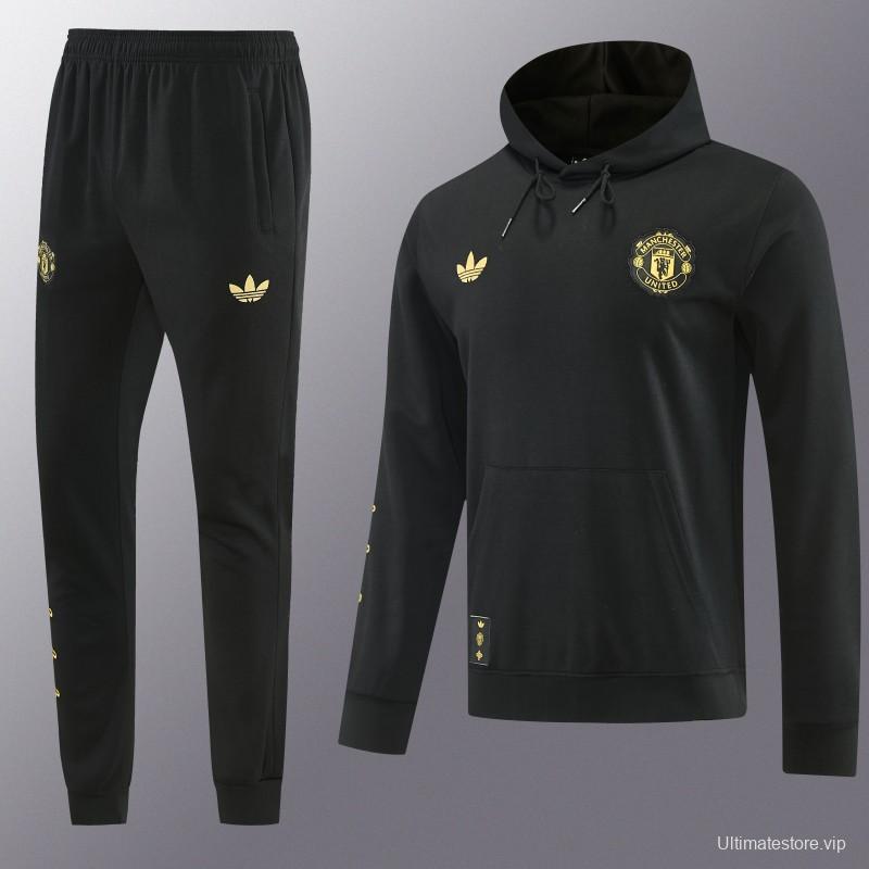 26/27 Manchester United Black Pullover Hooded Tracksuit + Long Pants