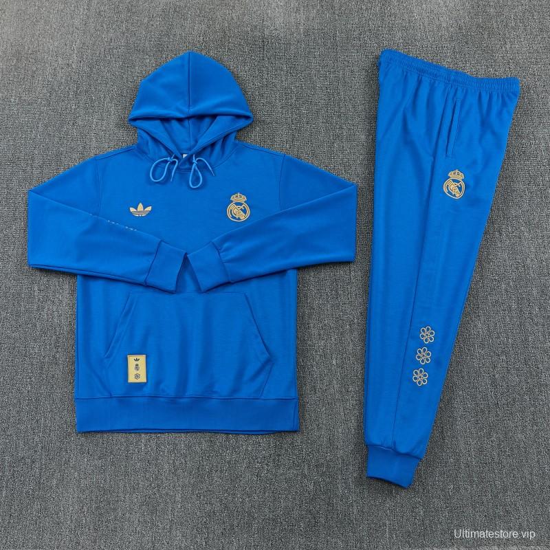 26/27 Real Madrid Royal Blue Pullover Hooded Tracksuit + Long Pants