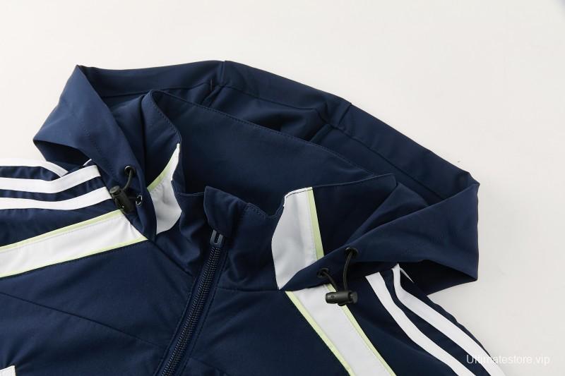 26/27 Real Madrid Navy Blue Full Zipper Hooded Windbreaker Tracksuit + Long Pants