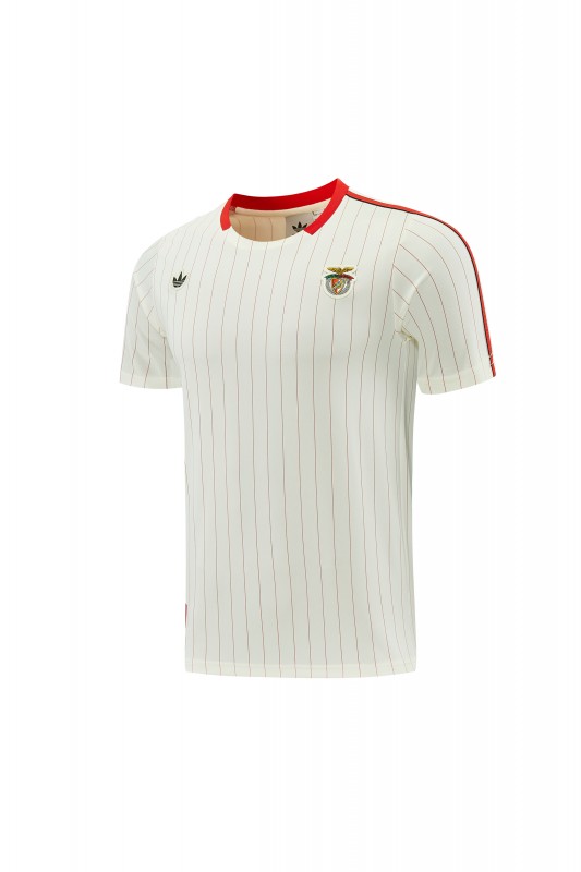 26/27 Benfica × Adidas Originals Off-White Pinstripe Short Sleeve+Soccer Shorts