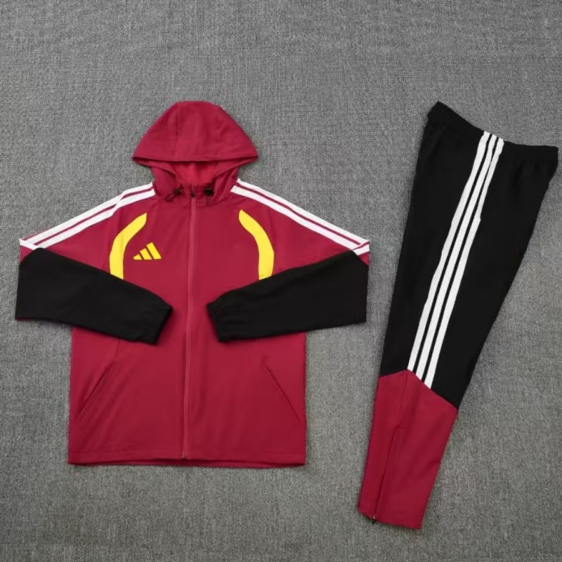26/27 Adidas Red&Black  Full Zipper Hooded  Windbreaker  Jacket Tracksuit + Long Pants