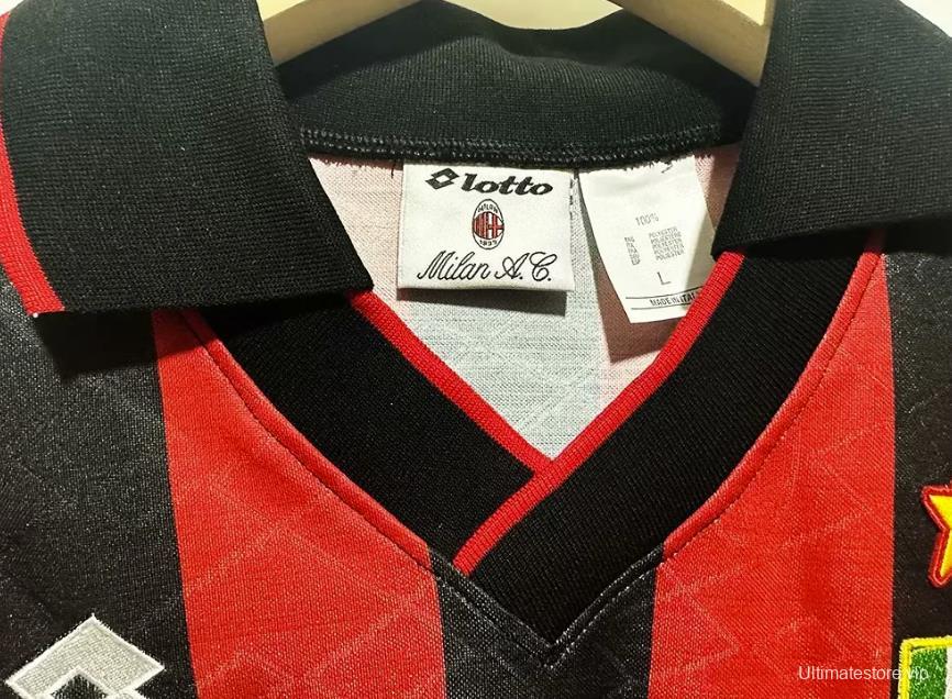 Retro 93/94 AC Milan Home Champion League Jersey With Patches