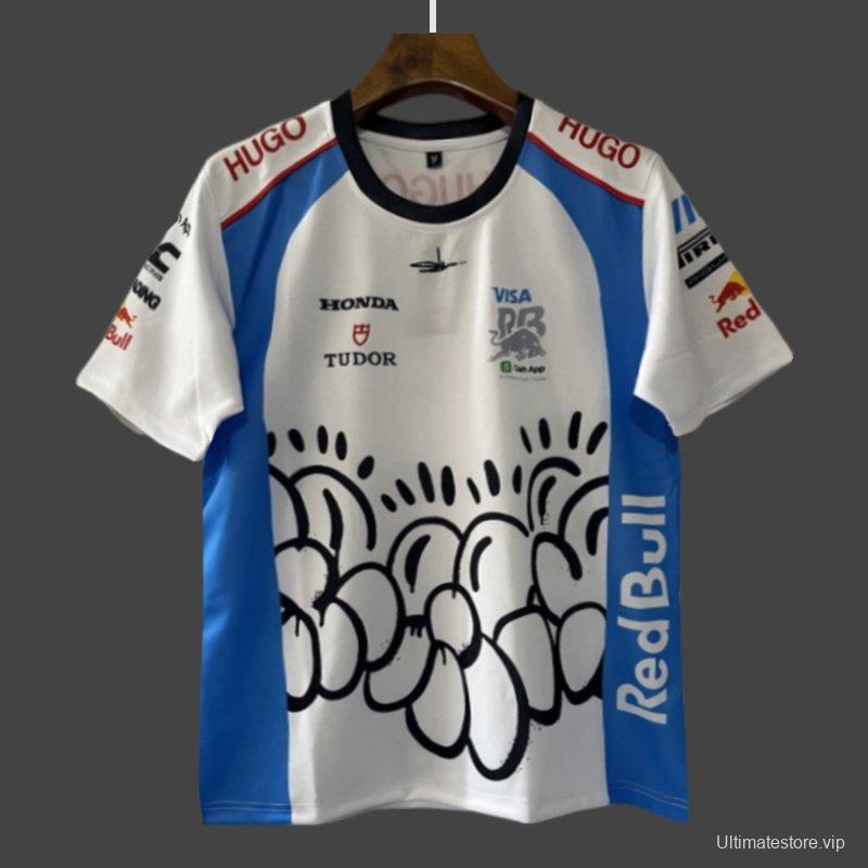 25/26 F1 Racing 92 White with Blue Artistic Cloud Pattern Jersey