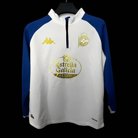 25/26 Deportivo La Coruna White with Blue Half Zipper Jacket