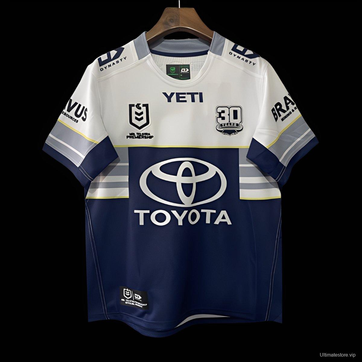 25/26 North Queensland Cowboys Navy with White and Grey Stripes Jersey