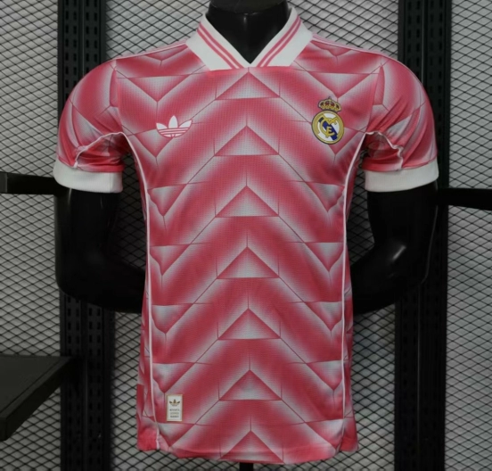Retro Player Version  1988/89 Real Madrid Third Pink with Geometric Chevron Pattern Jersey
