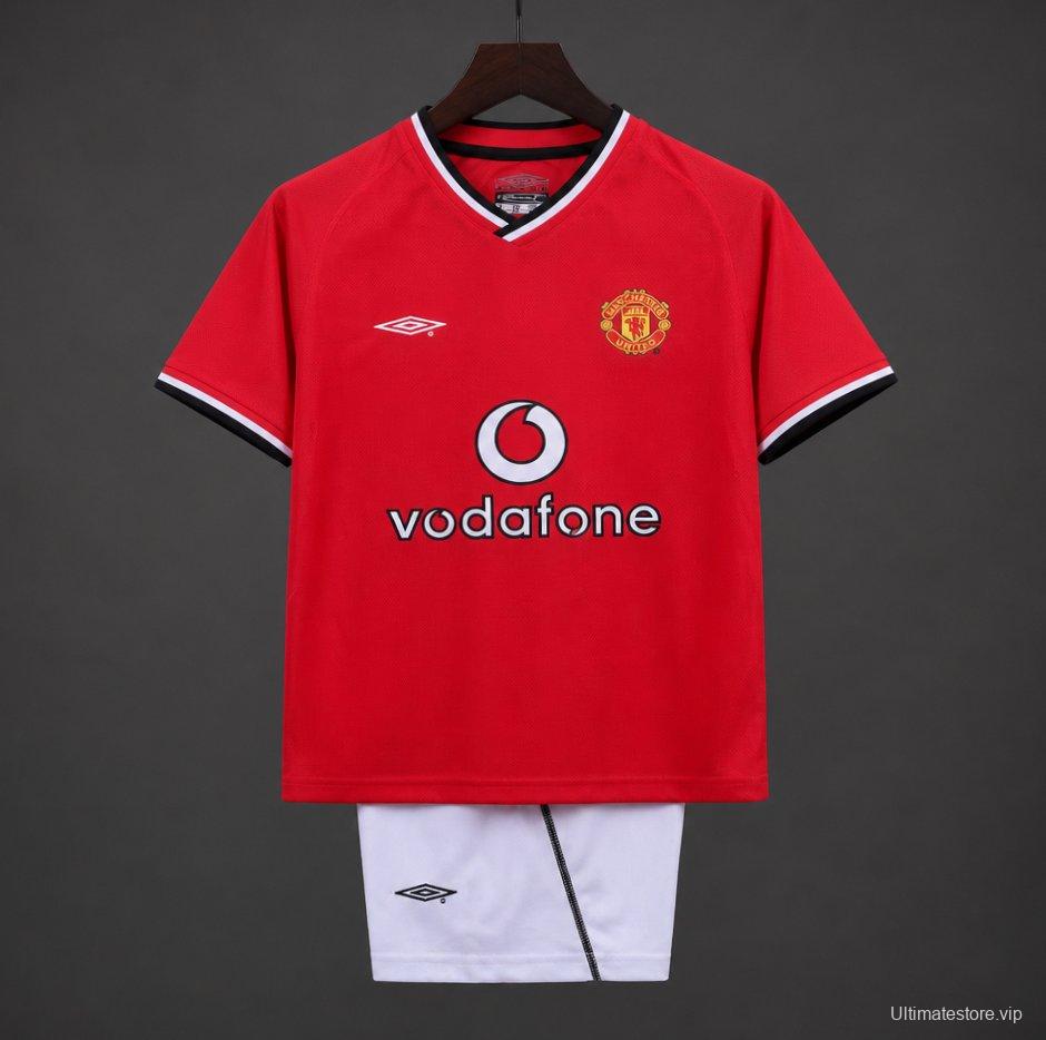 Retro 2000/02 Kids Manchester United Red Home Jersey